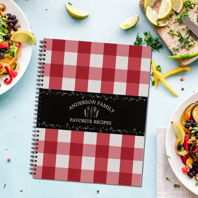 Rustic Country Red Gingham Family Recipe Book (In situ)