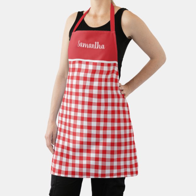 Rustic Country Red Gingham Name Personalised Apron (Insitu)