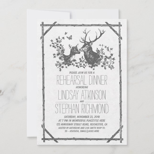 Rustic country rehearsal dinner invites with deer (Front)
