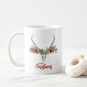 Rustic Country Reindeer Skull & Garland Christmas Coffee Mug