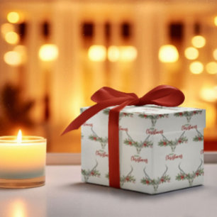Rustic Country Reindeer Skull & Garland Christmas Wrapping Paper