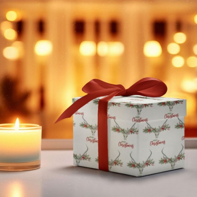 Rustic Country Reindeer Skull & Garland Christmas Wrapping Paper (Creator Uploaded)