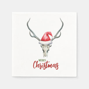 Rustic Country Reindeer Skull & Santa Ha Christmas Napkin