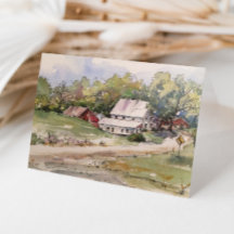 Rustic Country Road Farm Watercolor Landscape