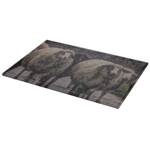 Rustic country road ranch farm herd of sheep cutting board