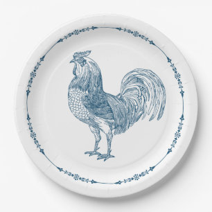 Rustic Country Rooster Blue Paper Plates
