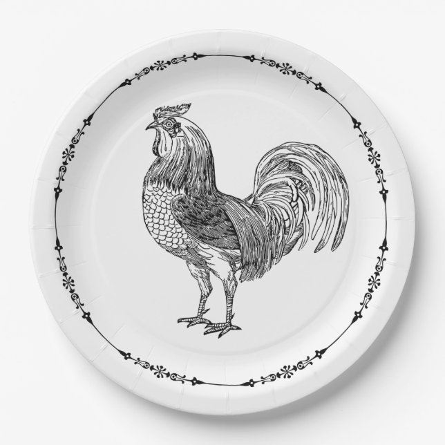 Rustic Country Rooster Paper Plate (Front)