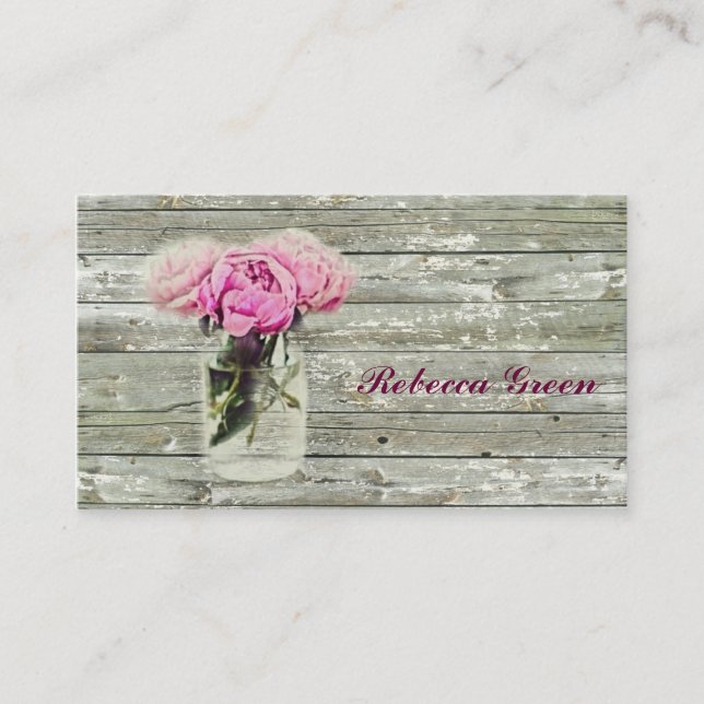 rustic country rose mason jar wedding business card (Front)