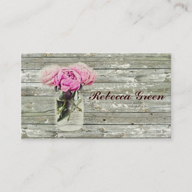rustic country rose mason jar wedding business card (Front)