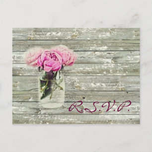 rustic country rose mason jar wedding rsvp invitation postcard