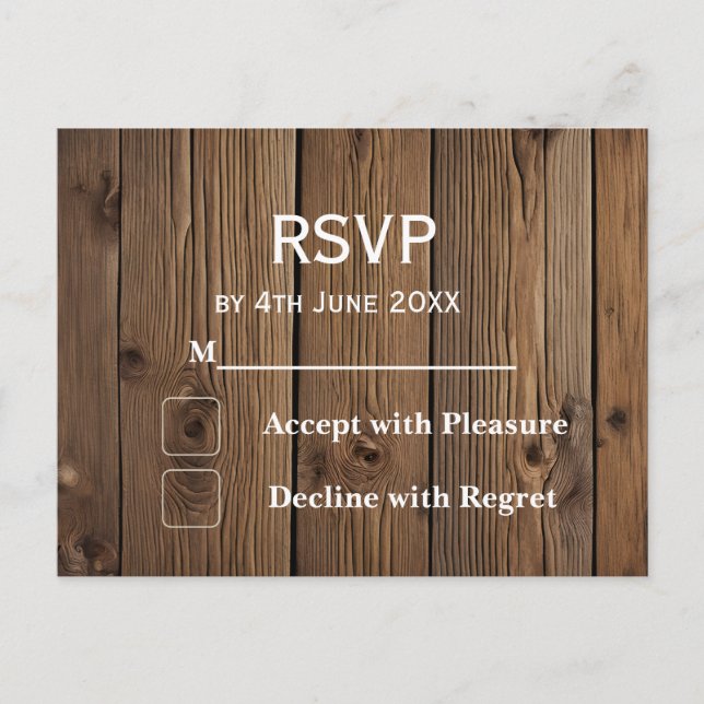 Rustic Country RSVP card wedding lace wood (Front)