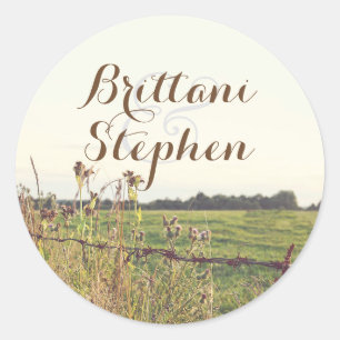Rustic Country Rural Fence Classic Round Sticker
