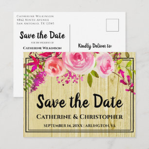Rustic Country Save the Date Floral Announcement Postcard