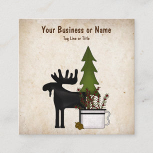 Rustic Country Silhouette Moose Square Business Card