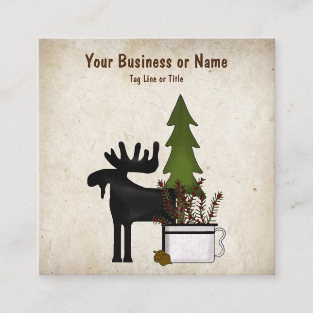 Rustic Country Silhouette Moose Square Business Card (Front)