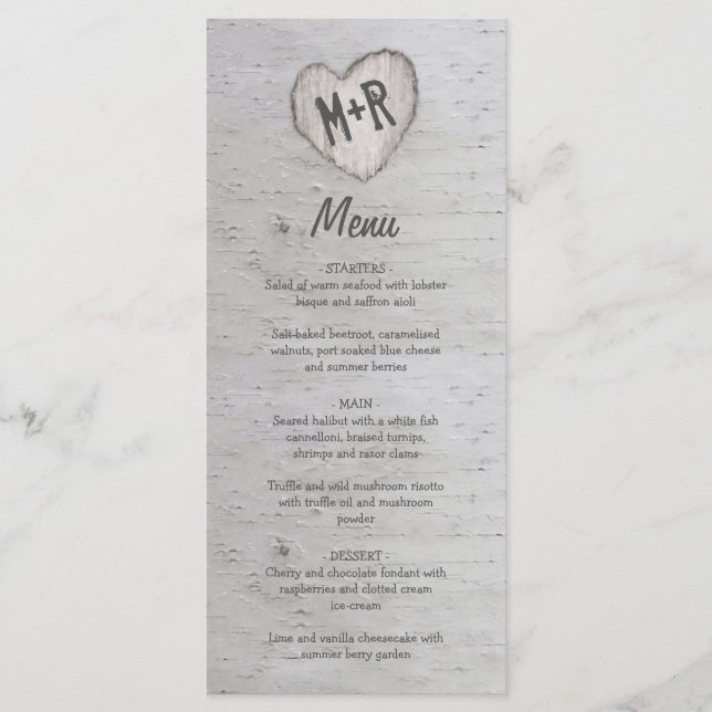 Rustic Country Silver Birch Tree Wedding Menu (Front)