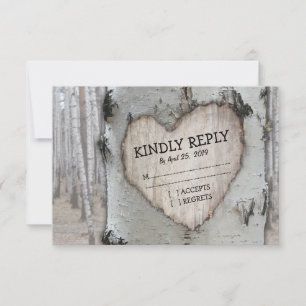 Rustic Country Silver Birch Tree Wedding RSVP Card