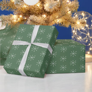 Rustic Country Snow On Green Wrapping Paper
