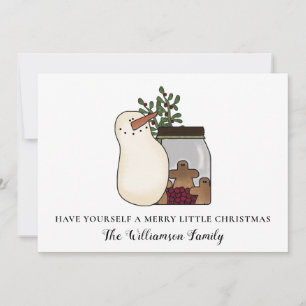 Rustic Country Snowman and Berries Holiday Card