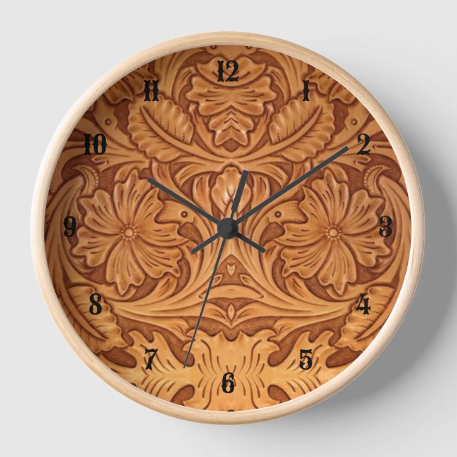 Rustic country southwest style western leather wall clock (Front)