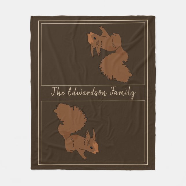 Rustic country squirrel family name fleece blanket (Front)