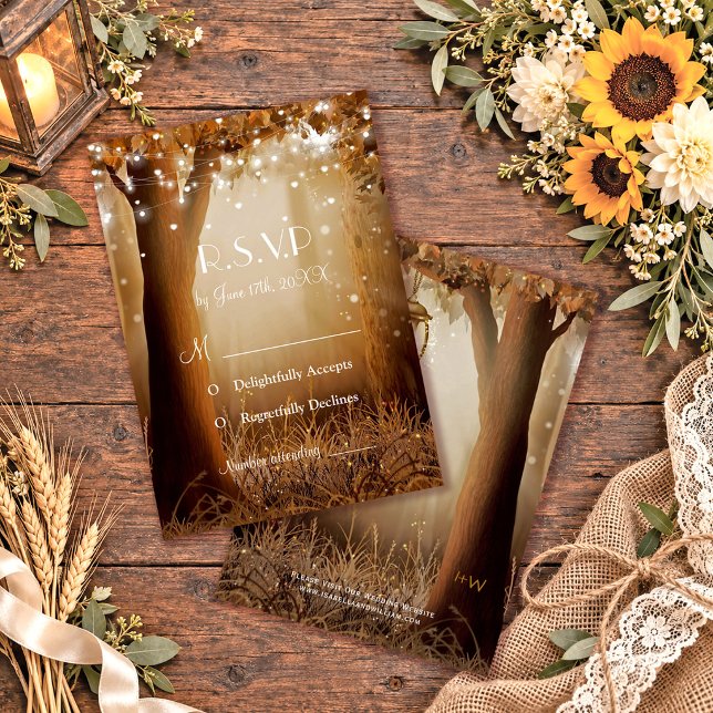 Rustic Country String Lights Barn Wedding RSVP Card (Creator Uploaded)