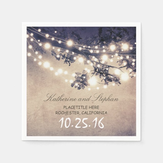 rustic country string lights blue paper napkins (Front)