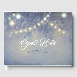 Rustic Country String Lights Dusty Blue Wedding Guest Book