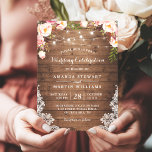 Rustic Country String Lights Floral Lace Wedding Invitation<br><div class="desc">Create the perfect Rustic Wedding invite with this "Country Styled String Lights Floral Lace Wedding Invitation" template. This high-quality design is easy to customise to match your wedding colours, styles and theme. (1) For further customisation, please click the "customise further" link and use our design tool to modify this template....</div>