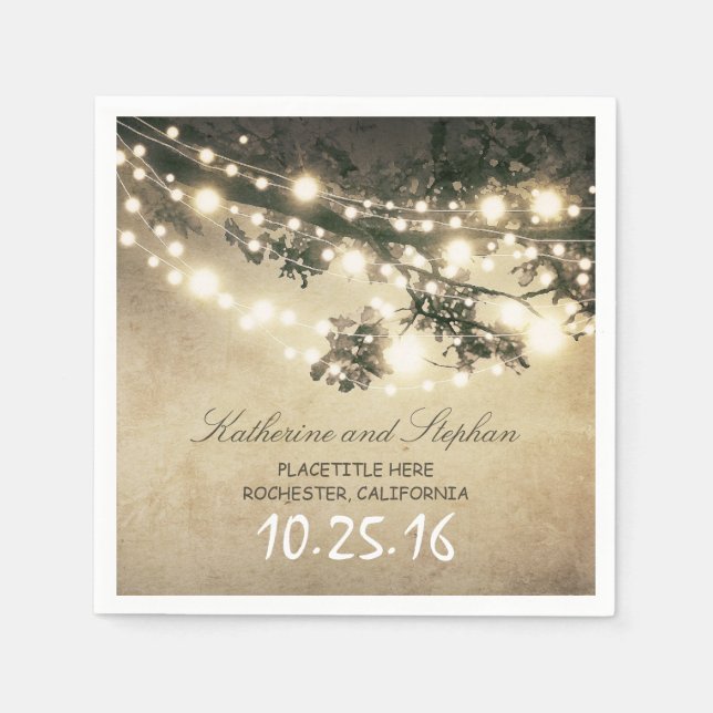 rustic country string lights paper napkins (Front)