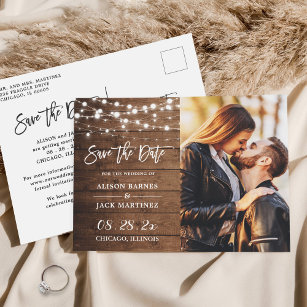 Rustic Country String Lights Photo Save the Date Postcard