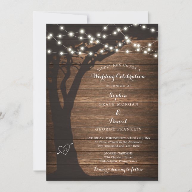 Rustic Country String Lights Wedding Invitation (Front)