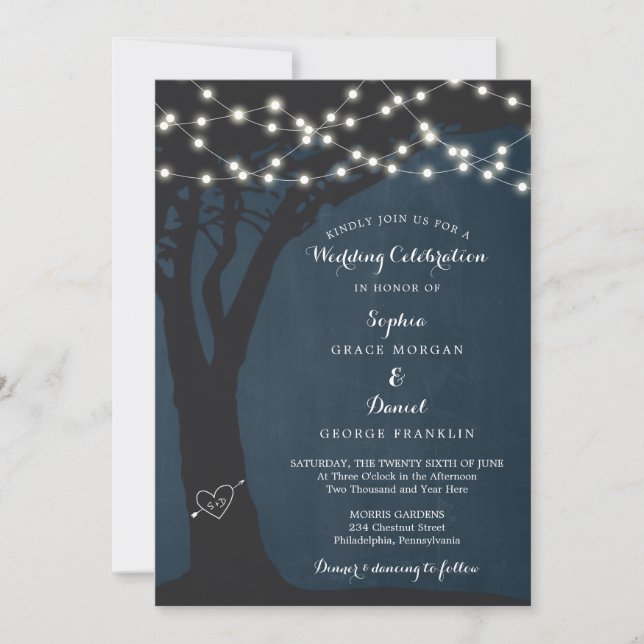 Rustic Country String Lights Wedding Invitation (Front)