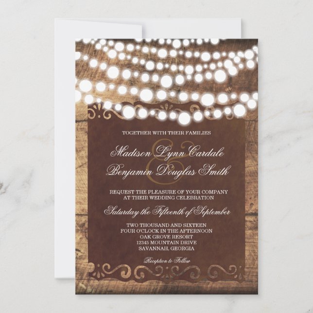 Rustic Country String Lights Wedding Invitations (Front)