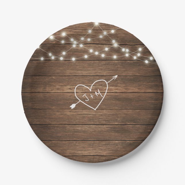 Rustic Country String Lights Wedding Paper Plate (Front)