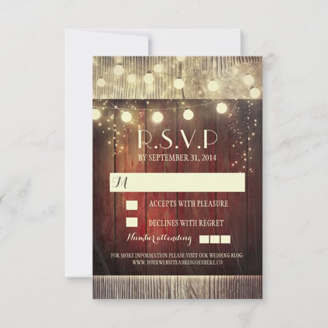 Rustic country string lights wedding RSVP cards (Front)