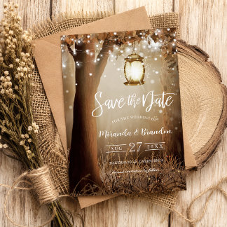 Rustic Country String Lights Wedding Save the Date