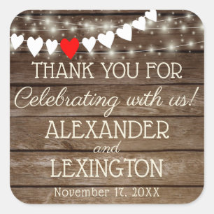 Rustic Country String Of Lights Wedding Favour Square Sticker
