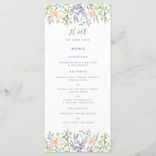 Rustic country style floral Wedding Breakfast Menu