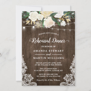 Rustic Country Style Ivory Floral Rehearsal Dinner Invitation