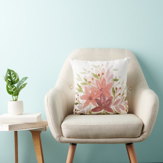 Rustic Country Style Watercolor Floral Cushion (Chair)