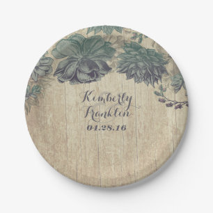 Rustic Country Succulents Wreath Wedding Paper Plate