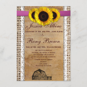 Rustic Country Sun Flower Lace Wedding Invitations