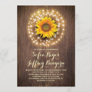 rustic country sunflower barn wedding invitations