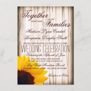 Rustic Country Sunflower Barn Wood Wedding Invites