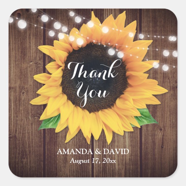 Rustic Country Sunflower Birthday Wedding Shower Square Sticker (Front)