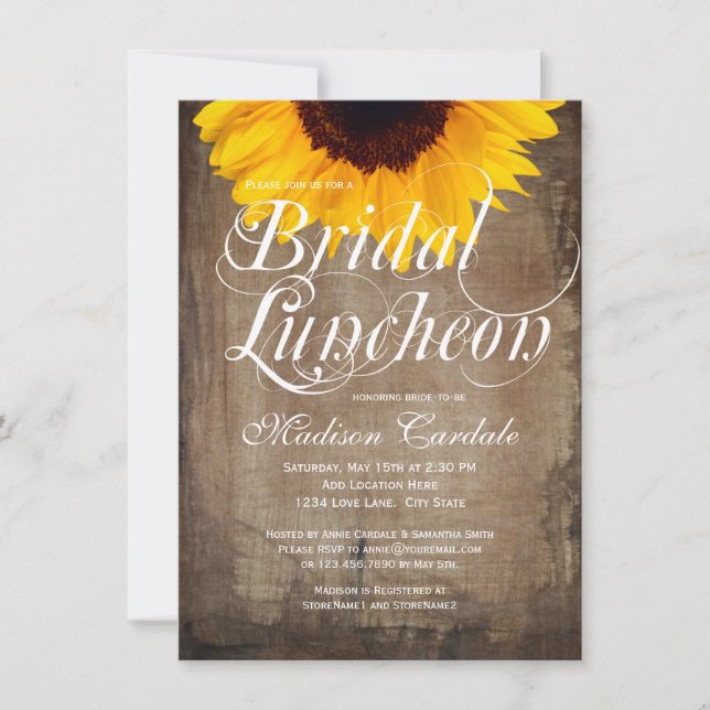 Rustic Country Sunflower Bridal Luncheon Invites (Front)