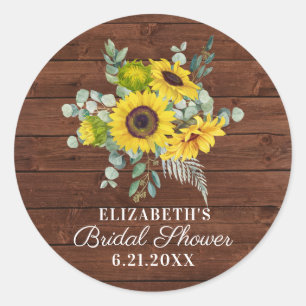 Rustic Country Sunflower Bridal Shower Favour Classic Round Sticker