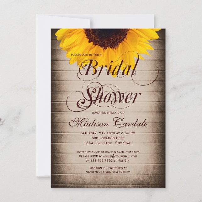 Rustic Country Sunflower Bridal Shower Invitations (Front)