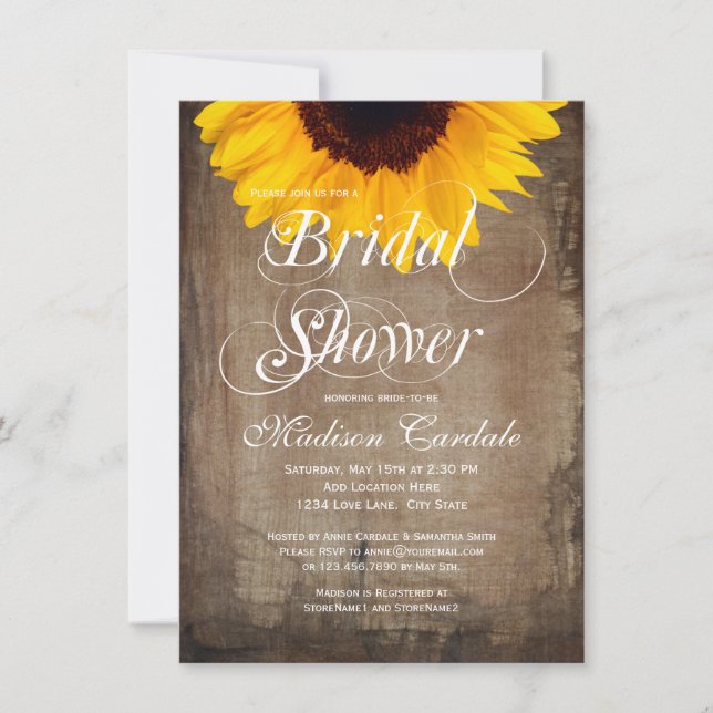 Rustic Country Sunflower Bridal Shower Invitations (Front)